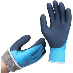 Guantes De Trabajo Termicos DS Safety Guantes de trabajo de invierno resistentes al agua térmicos, guantes de trabajo de invierno, guantes de trabajo de doble capa de nailon aislados, color azul, talla 9/L