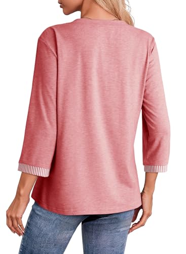 Dokotoo Womens Tops 3/4 Length Sleeve T-Shirts V Neck Button Down Dressy Casual Loose Basic Tee Blouses Fall Clothes2