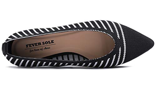 Image of FEVERSOLE Women's Woven Pointy Fashion Cutouts Breathable Knit Flat Shoes