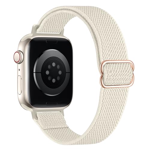Slim Stretchy Bands Compatible with Apple Watch Band 40mm 41mm 42mm 38mm 44mm 45mm 46mm 49mm Women Men, Soft Fashion Nylon Braided Elastic Strap for iWatch Series 10 SE 9 8 7 6 5 4 3 2 1 Ultra 2
