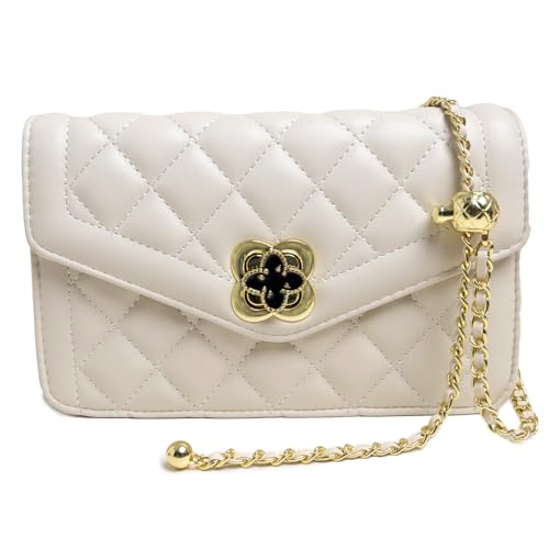 Image of Quilted Leather Crossbody Bags for Women Trendy Ladies Shoulder Purse Satchel HandBag with Chain Strap