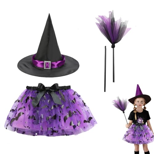 Dia das Bruxas, 3 peças fato de bruxa com chapéu bruxa fato de saia sua de Halloween e vassoura bruxa Halloween de bruxa para cosplay festa de disfarces Halloween dança carnaval e Natal
