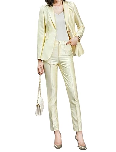 Kromoc Women's Suit Shiny Two Pieces One Button Notch Lapel Tuxedos Party Wedding Prom Business