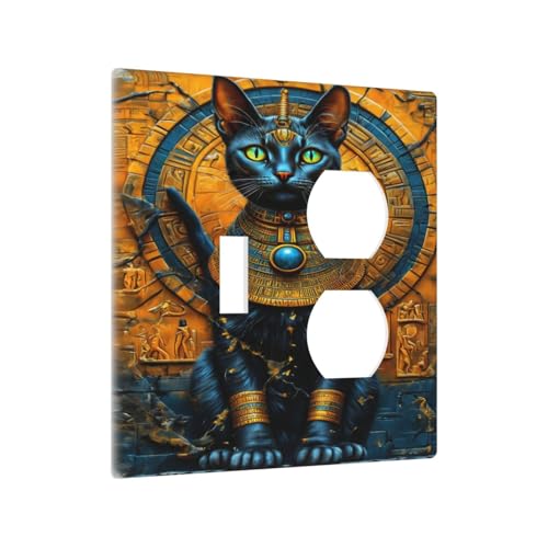 Decorative Outlet Covers Egyptian Black Cat Vintage Gold Decorated 2 Gang Wall Plate Cover Single Toggle Duplex Combo Two Switch Light Switch Cover Plate Faceplate for Home Decor