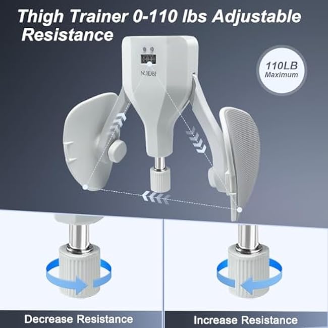 Thigh Master 0-110lbs Adjustable Resistance, Kegel Exerciser with Display Counter, Thigh Trainer for Home Workout Postpartum Training, Slim Thighs,Shape Back & Lift HIPS