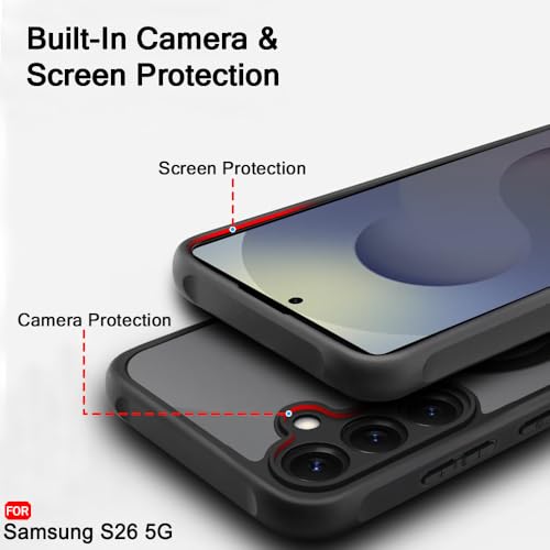 Image of TheGiftKart for Samsung S26 Case, Matte Frosted Hard Back Cover, Hybrid Shockproof Galaxy S26 Back Cover (PC & TPU, Translucent Black)