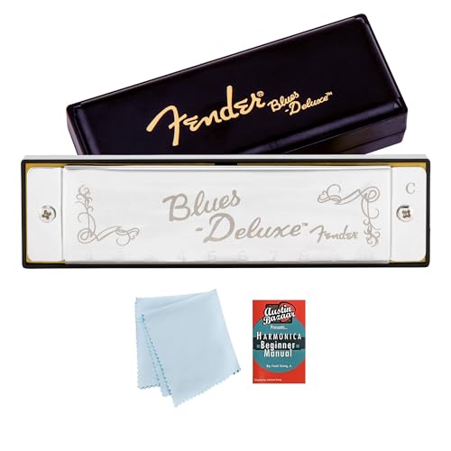 Fender Blues Deluxe Harmonica - Key of C Bundle with Carrying Case, Austin Bazaar Online Manual, and Polishing Cloth