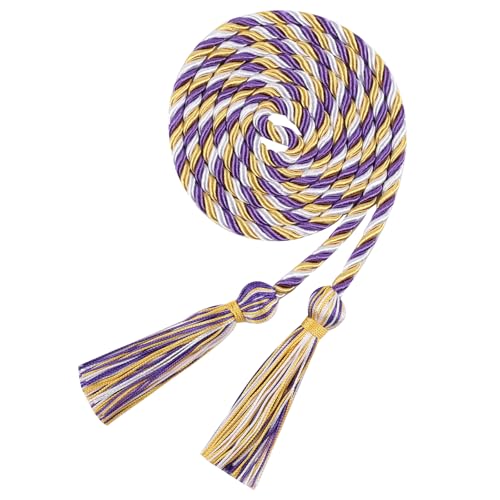 Image of Graduation Honor Cord 68 inch Grad Braided Honor Cords with Tassel Honor Rope Grad Cords for Graduation Students Bachelor Master Doctoral Gown Grad Decor (Purple White and Gold)