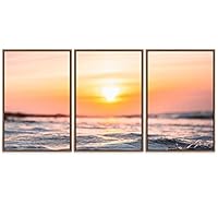 SIGNWIN Framed Canvas Wall Art Brilliant Orange Sunset Over a Stormy Sea Landscape Ocean Photography Modern Panoramic Relax/Calm for Living Room, Bedroom, Office - 16