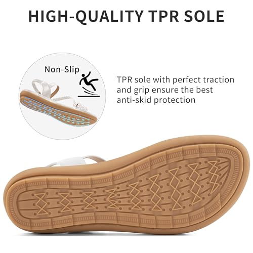 Image of Aomigoct Dressy Womens Sandals Summer: Comfortable Strappy Flats Sandals Women - Casual Walking Woman Shoes