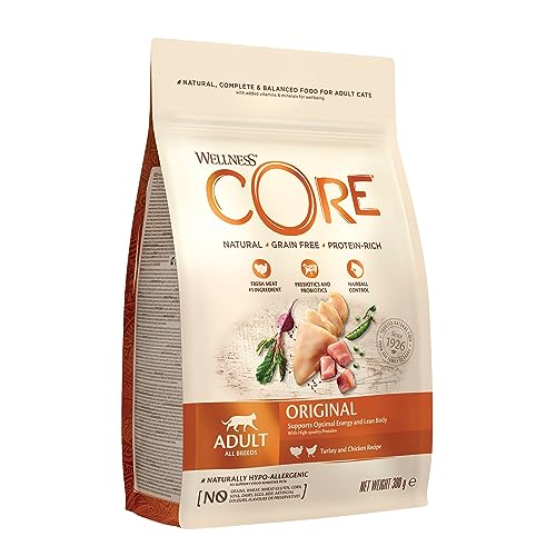 Wellness CORE Original, Pute & Huhn, 300 g, Premium Katzenfutter trocken für ausgewachsene Katzen, ohne Zuckerzusatz, getreidefrei, mit hohem...
