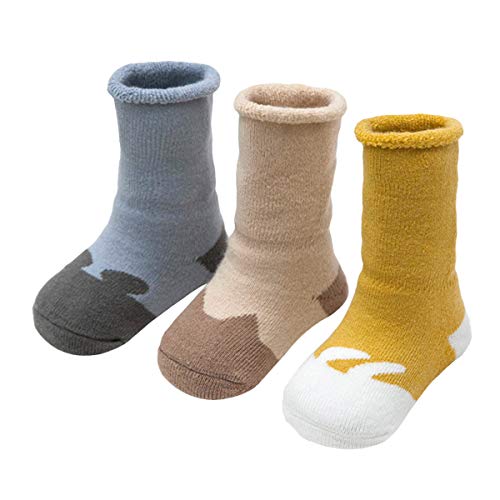 ANIMQUE Bebé Calcetines Invierno para 1-3 Años Niños Niñas Recien Nacidos Calcetines Suave Grueso Algodón Cálido Calcetines de Becerro Animal Motivo 3 Pares (DWB M) Cover