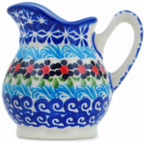 Authentic Polish Pottery Creamer in Cheerful Poppies Design Handmade in Boles?awiec Poland by Ceramika Bona + Certificate of Authenticity