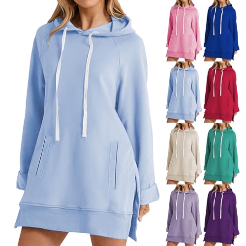The Warmy Oversized Hoodie Dress, Warmy Hoodie Women's Casual Pullover Split Hem Drawstring Long Sweatshirt with Pocket