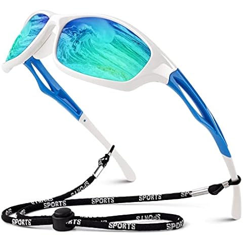 Polarized Sunglasses for Men UV Protection Ultralight Driving Cycling Fishing Sun Glasses, Tr90 White Frame/Blue Lens, M Cover