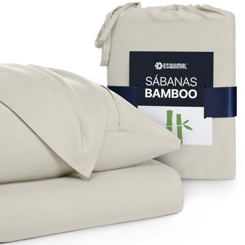 Reviews de Sabanas king size del mes. 43 ESQUIMAL - Juego de Sábanas de Fibras de Bambú y Microfibra Extra Suaves y Frescas, Cubre Colchones de hasta 40 cms de Alto - Bamboo Sheet (Beige, King Size)