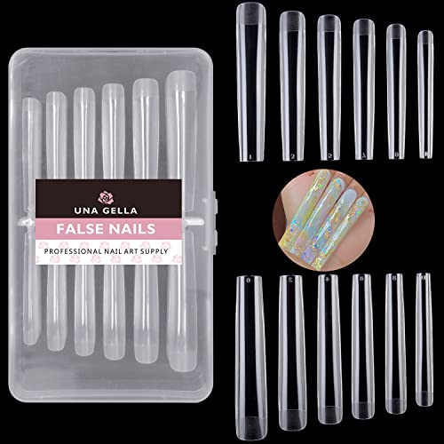 UNA GELLA Square Nail Tips 5XL Extra Long Nail Tips No C Curve Nail Tips Super Long Square Fake Nails 120pcs 12 Sizes Acrylic Square Nail Tips Soft Nail Jelly Gelly Tips DIY
