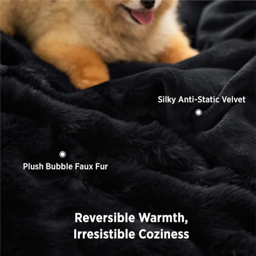 Image of Bedsure GentleSoft Bubble Faux Fur Blankets Queen Size, Fluffy Fuzzy Queen Blanket for Bed, Soft Cozy Faux Fur Bedding for Winter, Thick Warm Plush Bed Cover, Black, 90x90