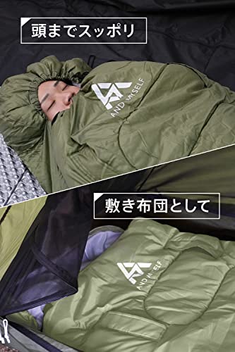 AND MYSELF 寝袋 シュラフ 保温 頭からすっぽりかぶれる 寝袋 コンパクト 軽量 マミー型 快適 収納袋付き アウトドア シュラフ コンパクトsleeping bag 寝袋 (khaki【オールシーズン】) 3枚目