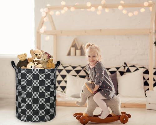 Image of ESSME Boys Laundry Hamper,Kids Hamper Collapsible Canvas Waterproof Storage Bin for Boy, Nursery Hamper,Gift Baskets,toy bins(Black grid)