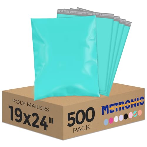 Image of Metronic Poly Mailers 19X24 500Pack, Strong Adhesive Shipping Envelopes for Clothing, Waterproof Shipping Bags for Small Businesses, Flexible Mailers Poly Bags Packages Bags Teal