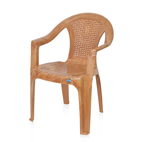Image of Nilkamal CHR2061 Plastic Mid Back with Arm Chair | Chairs for Home| Dining Room| Bedroom| Kitchen| Living Room| Office-Outdoor-Garden | Dust Free |100% Polypropylene Stackable Chairs (Pear Wood)