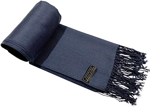 CJ Apparel Smokey Grey Dark Gray Charcial Black Solid Color Tassels Design Nepalese Shawl Seconds Scarf Wrap Stole Throw Head Wrap Pashmina Hand Made in Nepal New3