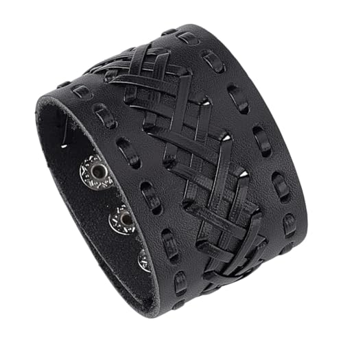 AHANDMAKER Pulseras de cuero punk, pulsera vintage con puño ancho, pulseras trenzadas punk, pulseras de cuero de roca, regalo ideal para hermano, amigo, hombres y mujeres