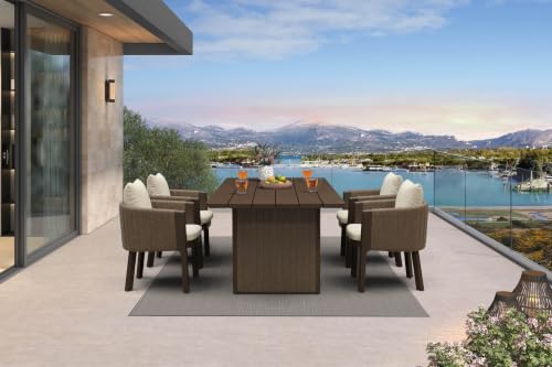 Image of PURPLE LEAF Patio Dining Set 5 PC Aluminum with Olifen Wicker Chair Bronze