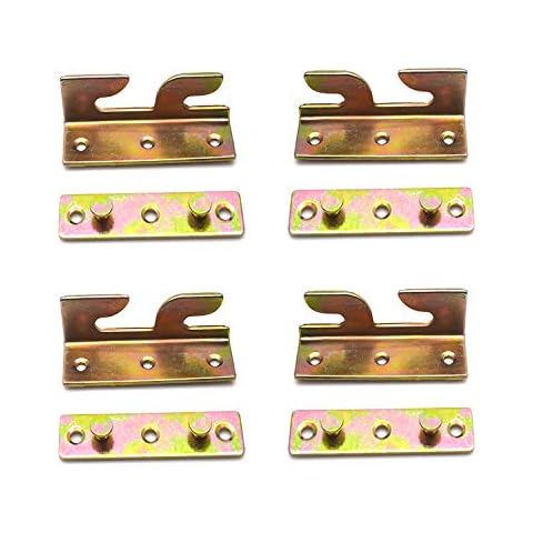 FarBoat 4Sets Bed Frame Connector Bracket, Bed Hinges Bed Rail Brackets 3.1" Double Hooks Heavy Duty Iron Replacement Part for Bed Frames Headboard Footboard with Screws(80mm/3.1inch) Cover
