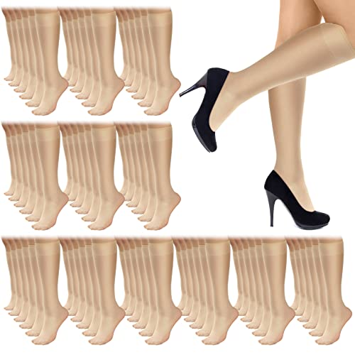 50 Pairs Nylon Sheer Knee High Stockings for Women Girls Reinforced Toe Socks Compression Stretchy Knee Highs Bulk
