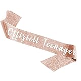 Offiziell Teenager Roségold Glitzer Satin Schärpe - 13. Geburtstag lustiges Geschenk Party Zubehör und Deko