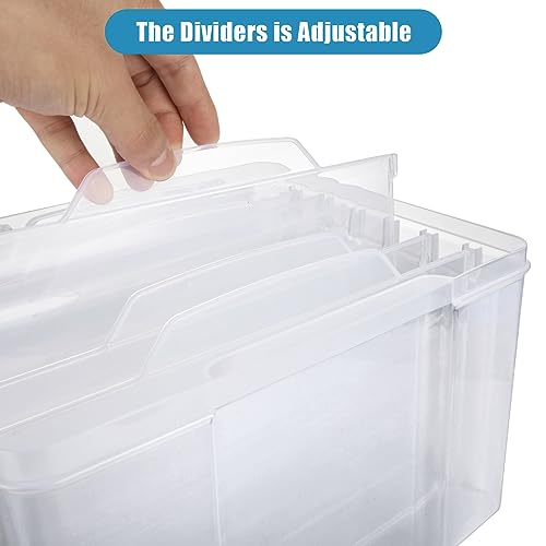 Image of ABuff Greeting Card Storage & Organizer Box with 6 Adjustable Dividers, Clear Plastic Photo Storage Box Card Organizer Box for Photos, Envelopes, Scrapbook, Stickers