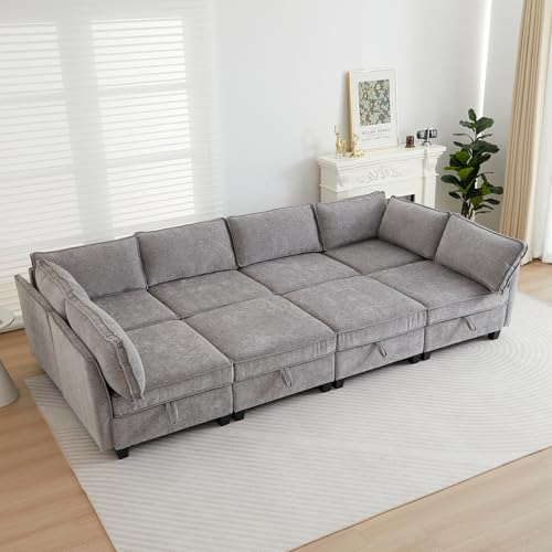 Image of ORRD Oversize Sleeper Modular Sectional Sofa Set, Convertible Couch Bed with Storage, 8 Seater Sofa Modular for Living Room, Office (Grey)