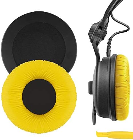 Geekria QuickFit Leatherette Replacement Ear Pads for Sennheiser HD25, HD25-II, HD25SP, HD25SP-II, Limited 75th Anniversary Edition Headphones Earpads, Ear Cushion Repair Parts (Yellow)