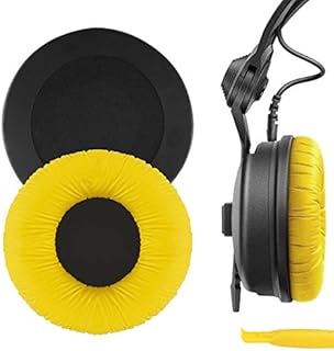 Geekria QuickFit Leatherette Replacement Ear Pads for Sennheiser HD25, HD25-II, HD25SP, HD25SP-II, Limited 75th Anniversary Edition Headphones Earpads, Ear Cushion Repair Parts (Yellow)