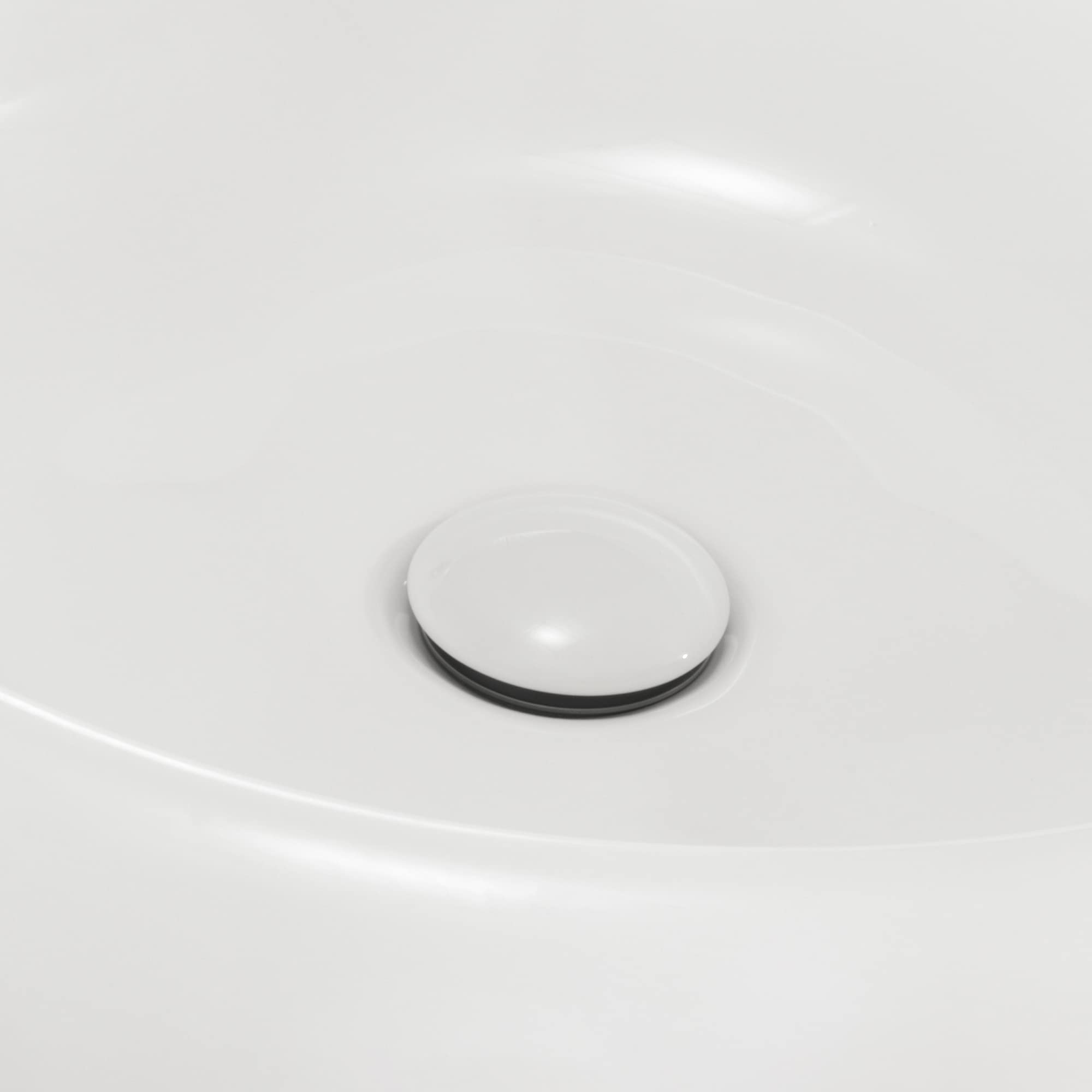 Lavabo sobre Encimera Redondo en Ceramica Brillante TENA | 50x50x16,5 cm | Incluye Tapon "Pop Up" con Valvula de Desague Click Clack | Sin Taladro Grifo | Color Blanco