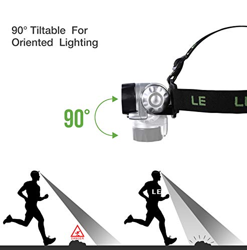 LE LED Headlamp Flashlight, Headlight with Red Light, Water Resistance, Adjustable for Kids and Adults, Perfect Head Light for Running, Hiking, Reading, Camping, Outdoor and More, Batteries Included