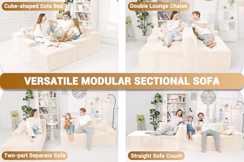 Image of HABUTWAY 101'' Modular Sectional Sofa Cloud Couch with Deep Seat, Modern L-Shaped Convertible Couches Upholstered Couch with Chaise for Living Room Bedroom(Beige, Left-Facing Chaise)