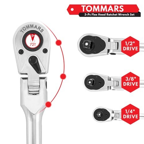 Tommars K1R95514 Flex-Head Ratchet Set, 1/4", 3/8", 1/2 Inch Drive Flexible Ratchet Handle Wrench 72-Tooth Quick-Release Reversible thumb #5