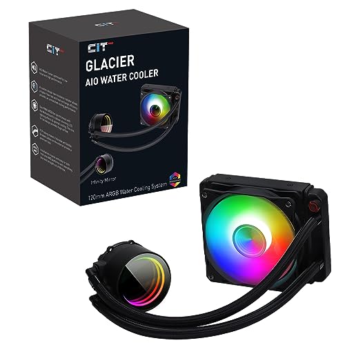 CiT Pro Glacier 120mm Black ARGB CPU Liquid Cooler, AIO Cooler 120mm CPU Water Cooler For Intel & AMD, One CiT Pro YH120 Infinity PWM Fan, 800 to 1800RPM & Infinity Mirror Cap Design | Black