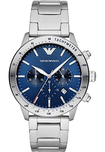 Emporio Armani Montre pour homme, mouvement chronographe, boîtier en acier inoxydable de 43 mm avec bracelet en acier inoxydable, AR11306