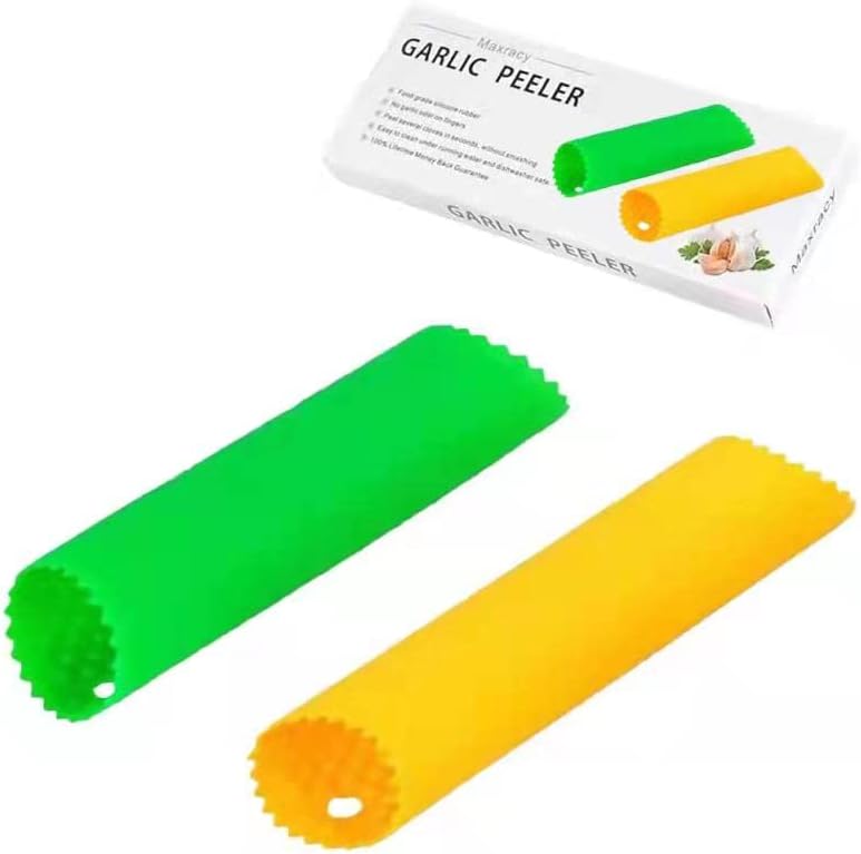 [Upgraded Version] Maxracy 2 Set Garlic Peeler Silicone Easy Roll Tube Useful Garlic Odorfree Kitchen Tool (Yellow,Green)