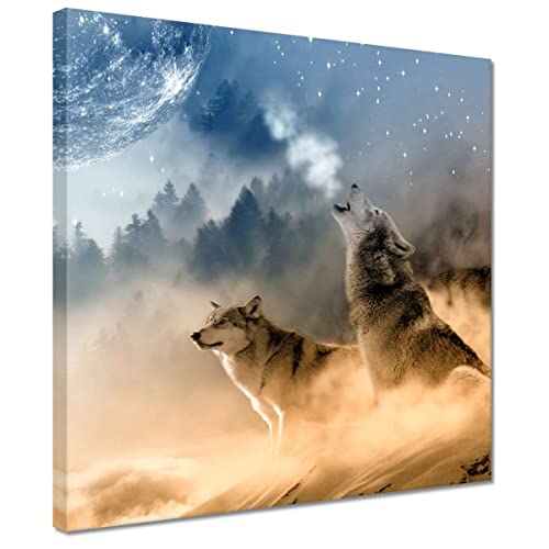 H8419Z_PC1AI Tableau imprimé sur toile Décoration murale Loup hurlant à la lune 30 x 30 cm
