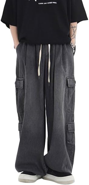 Mens Baggy Jeans Y2K Hip Hop Cargo Pants Harajuku Wide Leg Demin Joggers Emo Alt Streetwear Jeans - Image 2
