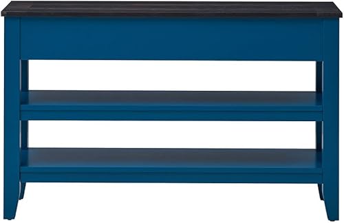 Miniatura 75 de Mesa consola contemporánea con parte superior de madera de hormigón de inspiración industrial, armario de almacenamiento de acento para sala de Gris