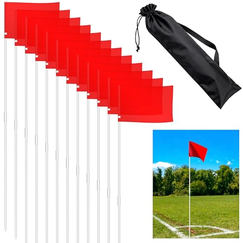 12 Pack Soccer Corner Flags- Portable 67 Inch Fiberglass Corner Flag Set with Carry Bag for Soccer Field Football Match Field Marker Flag Poles Agility Training Practice Equipment for Outdoor Sports