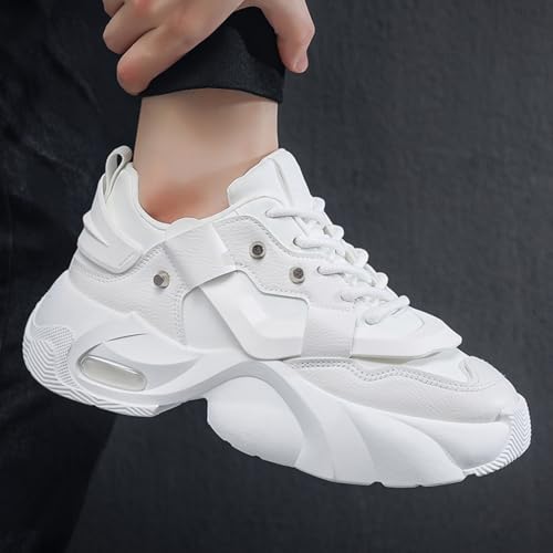 Men's Lace-Up Leather Fashion Sneakers - Platform Thick Sole Dad Shoes with Rivet Detailing Cushioned Comfort High-Top Casual Shoes for Everyday Wear & Outdoor Walking2
