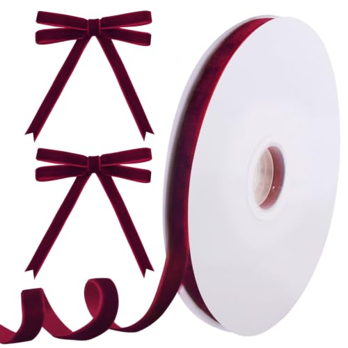 Image of Tsorode 10 Yards Burgundy Velvet Ribbon for Christmas Tree,3 /8 Inch