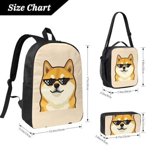 Backpack Set - With Lunch Bag & Pencil Case For Unisex (for Sunglasses Funny Doge Meme Dog)4